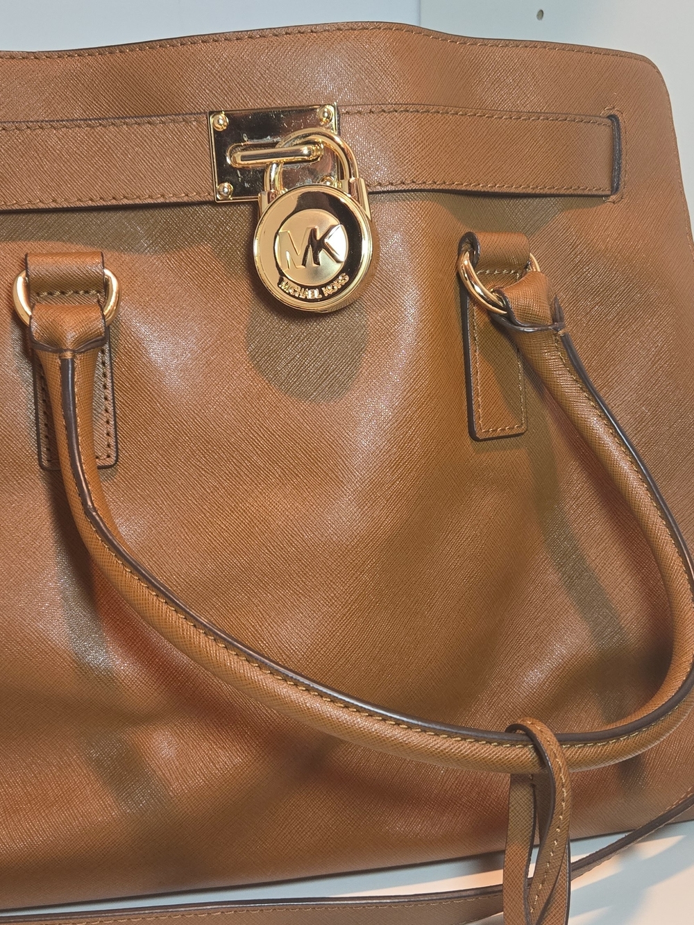 Michael Kors Cognac Saffiano Leather Tote with Gold Hardware